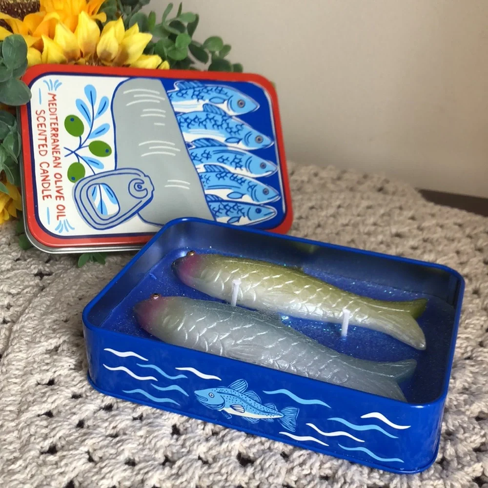 Mediterranean Olive Oil Scented SARDINE Candle Tin Home Accent Decor